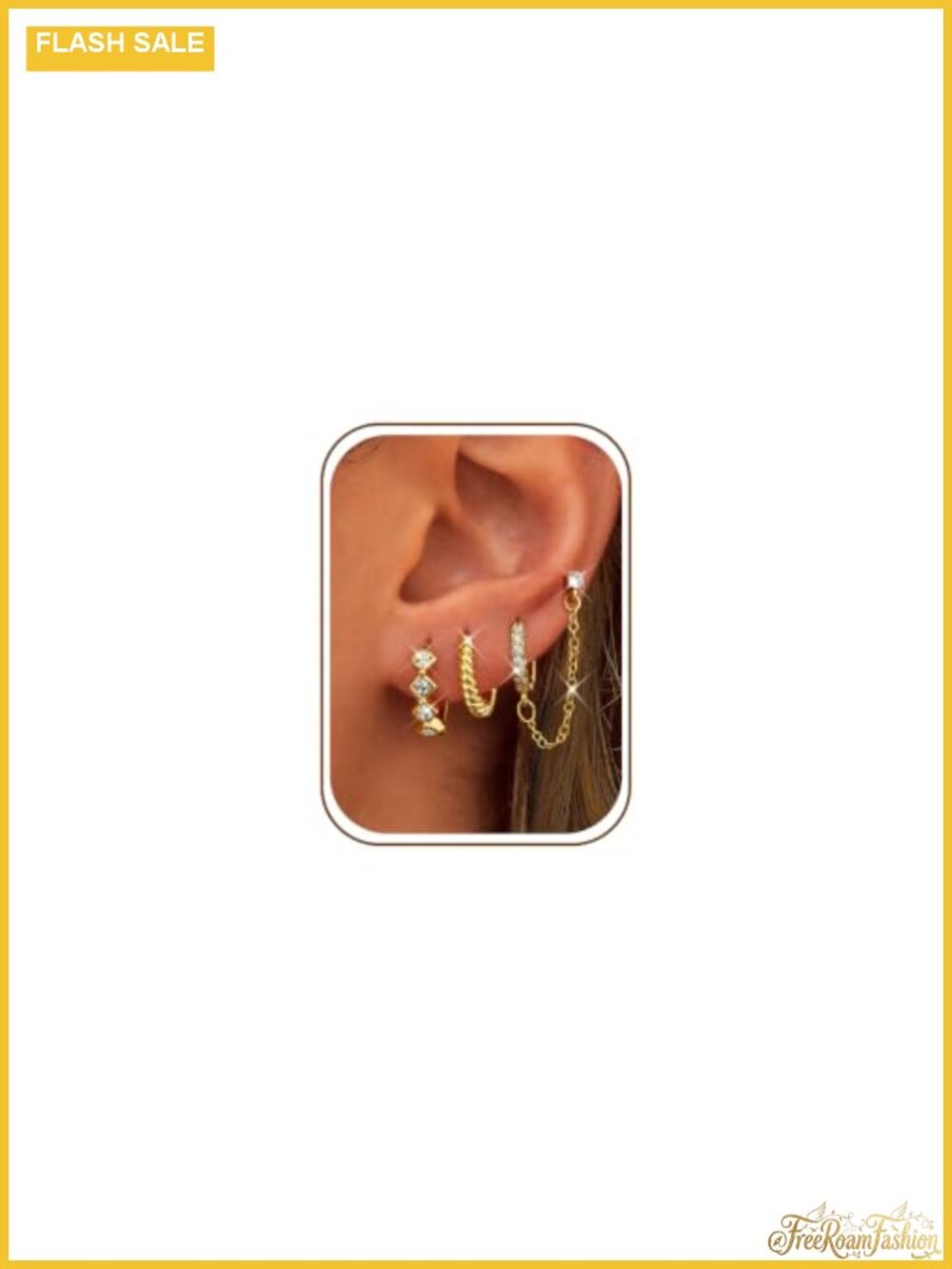 3 Pairs Dangle Hoop Chain Earrings Stacks for Women with CZ Huggie